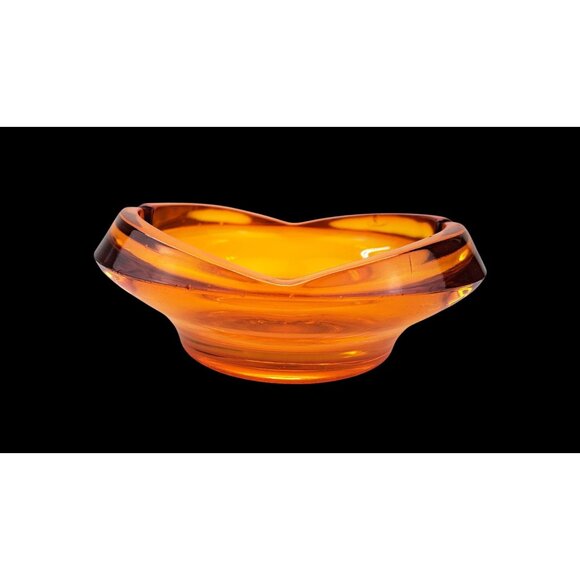 Vintage Viking Persimmon Glass Cadmium Amber Ashtray Tulip Orange MCM 6.5 inches - Picture 5 of 16